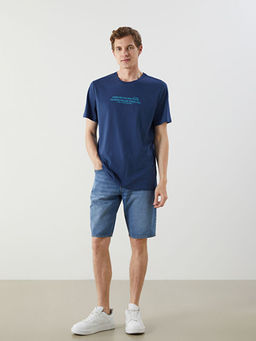 Bisiklet Yaka Bask?l? Penye Erkek Ti??rt