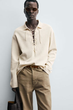 TEXTURED DRAWSTRING POLO SHIRT - Zara фото 5