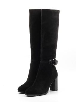 02-A362-15BM-2 BLACK Сапоги женские (натуральная замша, натуральный мех (еврозима))