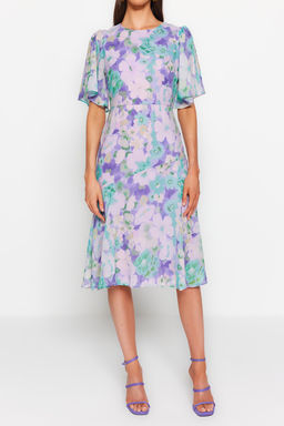 TRENDYOLMILLA Lila Cicek Desenli A Kesim Astarl? Midi Dokuma Elbise TWOSS20EL0908 фото 4