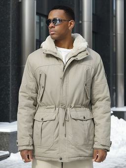 Парка мужская зимняя удлиненная с мехом бежевого цвета 2606B - Mtforce фото 16