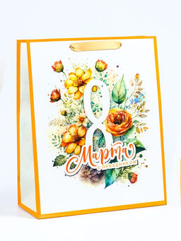 Пакет подарочный ламинированный вертикальный С 8 Марта, M 26?32?12 см