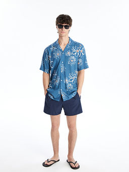 Slim Fit K?sa Kollu Desenli Viskon Erkek G?mlek
