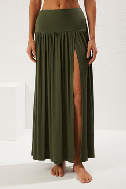 TRENDYOLMILLA Haki Maxi Orme Y?rtmacl? Baglama Detayl? Plaj Etek TBESS25ET00007  фото 3