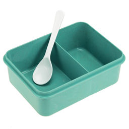 Ланч-бокс для продуктов пластмассовый Эко дом 17,5х13см h7см, 2 отделения 0,85л, с ложкой 13см, крышка прозрачная, с клипсами, с уплотнителем, цвета в ассортименте: бежевый, розовый, голубой (Китай) Пластик с добавлением пшеничных волокон. - Домашняя мода фото 9