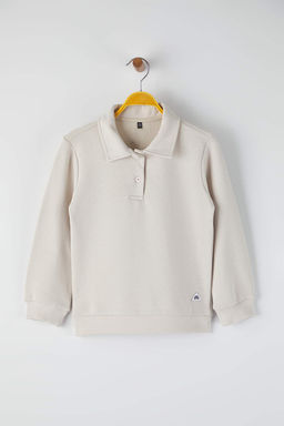 Tas*002 Unisex Cocuk Pamuklu Duz Polo Yaka Regular Orme Sweatshirt TKDAW26SW00028