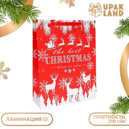 Пакет подарочный ламинированный новогодний Олени, 31?40?11.5 см