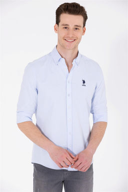 Мужская голубая базовая рубашка с длинным рукавом - U.s. polo assn фото 9