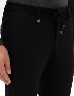Siyah Beli Lastikli Kordonlu Klasik Jogger Pantolon