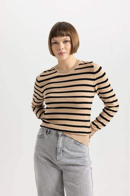 Полосатый свитер обычного кроя с круглым вырезом - Defacto фото 3