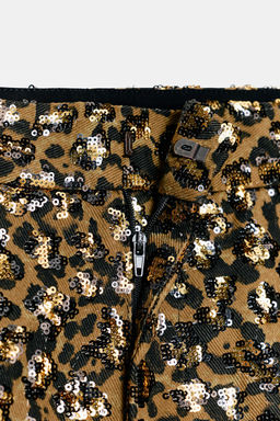 ANIMAL PRINT SEQUINNED STRAIGHT-LEG TROUSERS