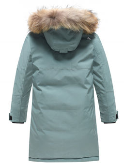 Куртка парка зимняя подростковая для мальчика с капюшоном и мехом цвета хаки 9447Kh