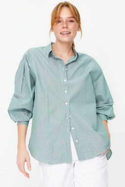 TRENDYOLMILLA Mavi Cizgili Oversize/Genis Kal?p Dokuma Gomlek TWOSS23GO00144  фото 3
