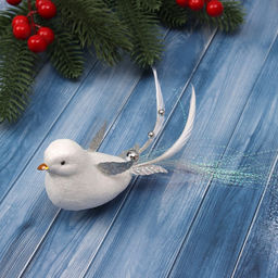 Ёлочные игрушки 3 шт. Зимнее волшебство. Маленькая птичка пластик, 511.5 см, белый  фото 3