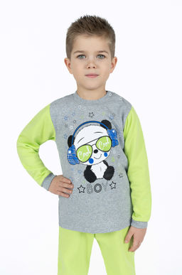 Костюм детский салатовыймеланж панда в наушниках