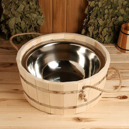 Шайка - таз для бани и сауны, 15 л, деревянная, нержавеющая вставка, «Добропаровъ»