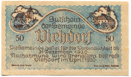 Банкнота 50 геллеров 1920 года Австрия  Фидорф (нотгельд)