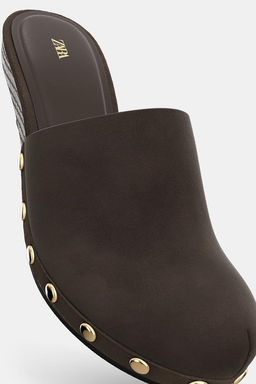 SPLIT SUEDE STUDDED KITTEN CLOGS - Zara фото 4