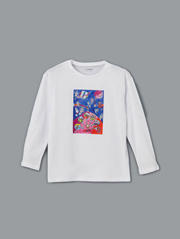 Bisiklet Yaka Bask?l? Unisex ?ocuk Ti??rt