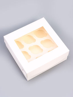 Цена за 5 шт. Коробка на 9 капкейков с окном, белая, 25×25×10 см
