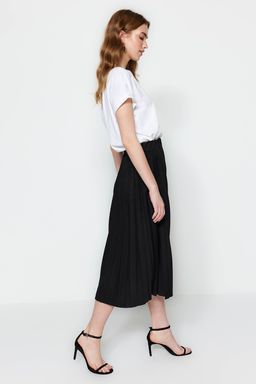 TRENDYOLMILLA Siyah Klos Yuksek Bel Midi Piliseli Smart Krep Orme Etek TWOSS23ET00048  фото 2