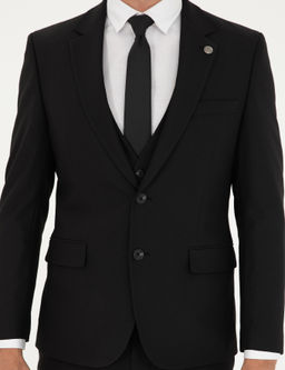 Siyah Slim Fit Yelekli Tak_m Elbise