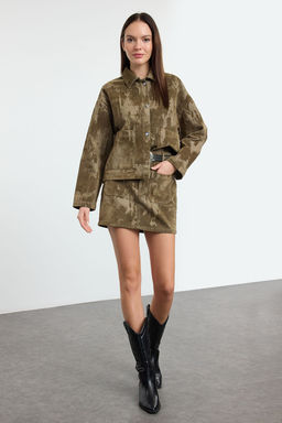 TRENDYOLMILLA Kahverengi Suet Gorunumlu Normal Bel Mini Denim Etek TWOAW25ET00101