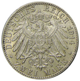2 марки 1914 года F Германия (Вюртемберг)