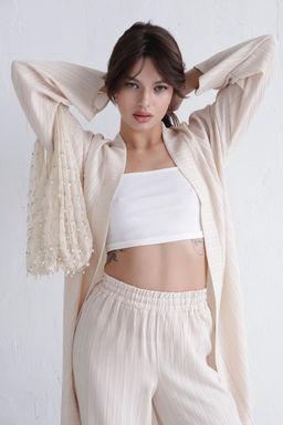 9537 Костюм из кимоно и брюк-палаццо кремовый - Martichelli фото 6