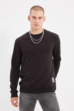 Siyah Regular/Normal Kesim Slogan Etiketli Sardonsuz Sweatshirt TMNAW21SW2006