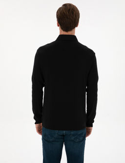 Siyah Regular Fit Ka_mir Kar___ml_ Polo Yaka Sweatshirt