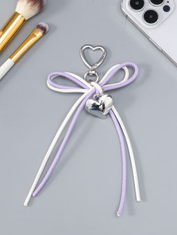 Брелок на карабине "Двойной бант с сердцем" бело-сиреневый 14х9х1,5 см