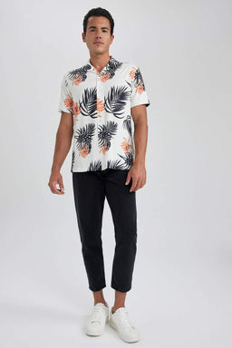 Рубашка из чесаного хлопка с короткими рукавами и воротником в стиле пэчворк стандартного кроя с принтом - Defacto фото 6