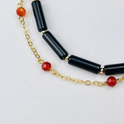 Браслет двойной из черного Агата и Сердолика 16,5 см +