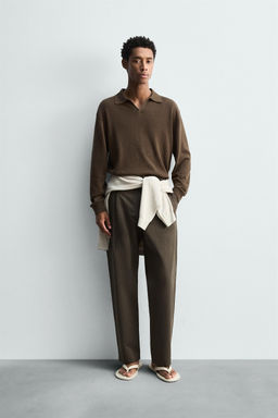 COTTON/LINEN PLEATED TROUSERS