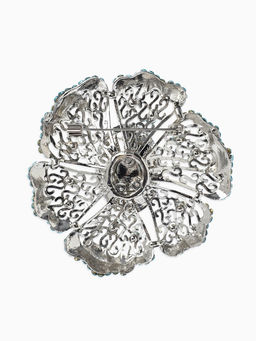 Брошь «Цветок» сапфир, стразы, цвет сний в серебре