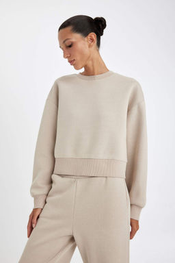 Relax Fit Bisiklet Yaka Kal?n Basic Duz Sweatshirt - Defacto фото 4