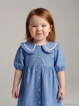 Nak??l? Bebe Yaka Kareli K?z Bebek Elbise