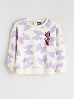 Bisiklet Yaka Minnie Mouse Bask?l? K?z ?ocuk Sweatshirt ve Tayt 2li