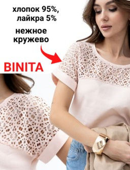 ВИДЕООБЗОР . Футболка с кружевом .арт.180-12,персиковая