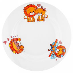 Тарелка мелкая фарфоровая "Львята" д200мм, h25мм, гладкий край (Россия)