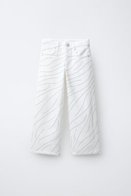 JEANS WIDE LEG STRASS Y ESTRELLAS / Blanco - Zara фото 4
