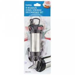 Кондитерский шприц Крем-чиз 18х6,3х6,3см, нержавеющая сталь; насадка для крема - 4 штуки, нержавеющая сталь; шпатель 18,7см пластик; цвет - черный, в блистере (Китай) - Домашняя мода фото 4