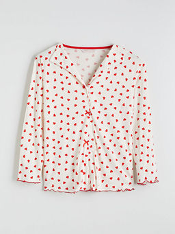 G?mlek Yaka Kalp Bask?l? Hamile Pijama ?st?