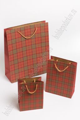 Пакет крафтовый с рисунком "Клетка" 26*32*10 см (12 шт) SF-7171, №1