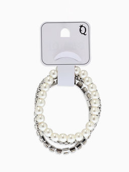 Браслеты «Стиль», (набор 3 шт.) шар №8, со стразинками, тянется, белый в серебре