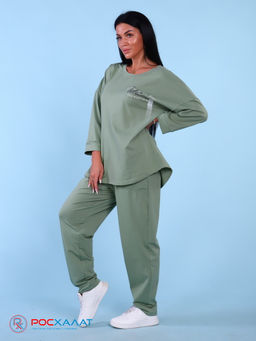 Трикотажный костюм с брюками оливковый К-59 (4)