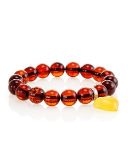 Очаровательный браслет из натурального янтаря Шар с подвеской-сердцем