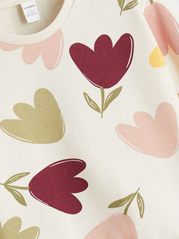 Bisiklet Yaka ?i?ekli K?z ?ocuk Sweatshirt