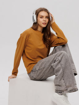 Женский лонгслив из футера 2-х нитки Lingeamo горчичный ВК-25 (58) фото 10